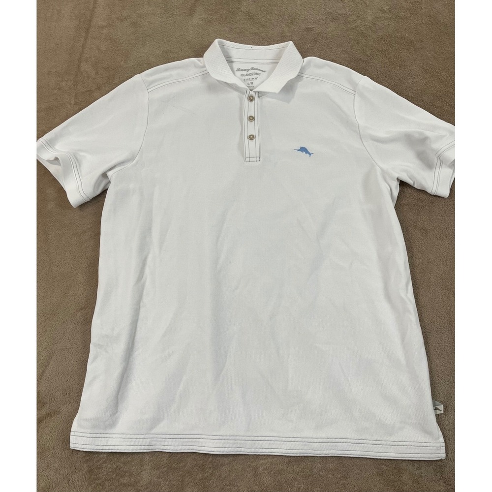Tommy Bahama Emfielder Island zone Polo Shirt Men's L White Pima Cotton S/S EUC